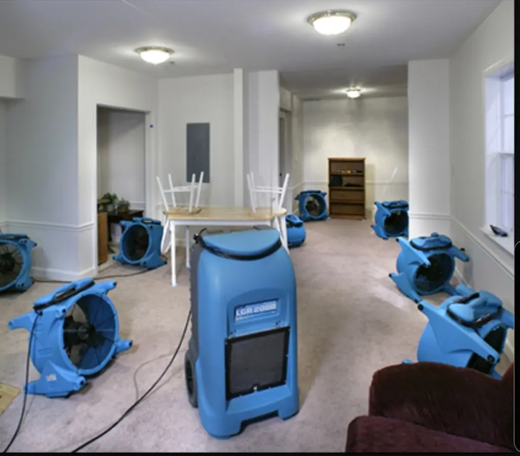 Air movers and dehumidifier setup for Water Damage Restoration in Hallsville